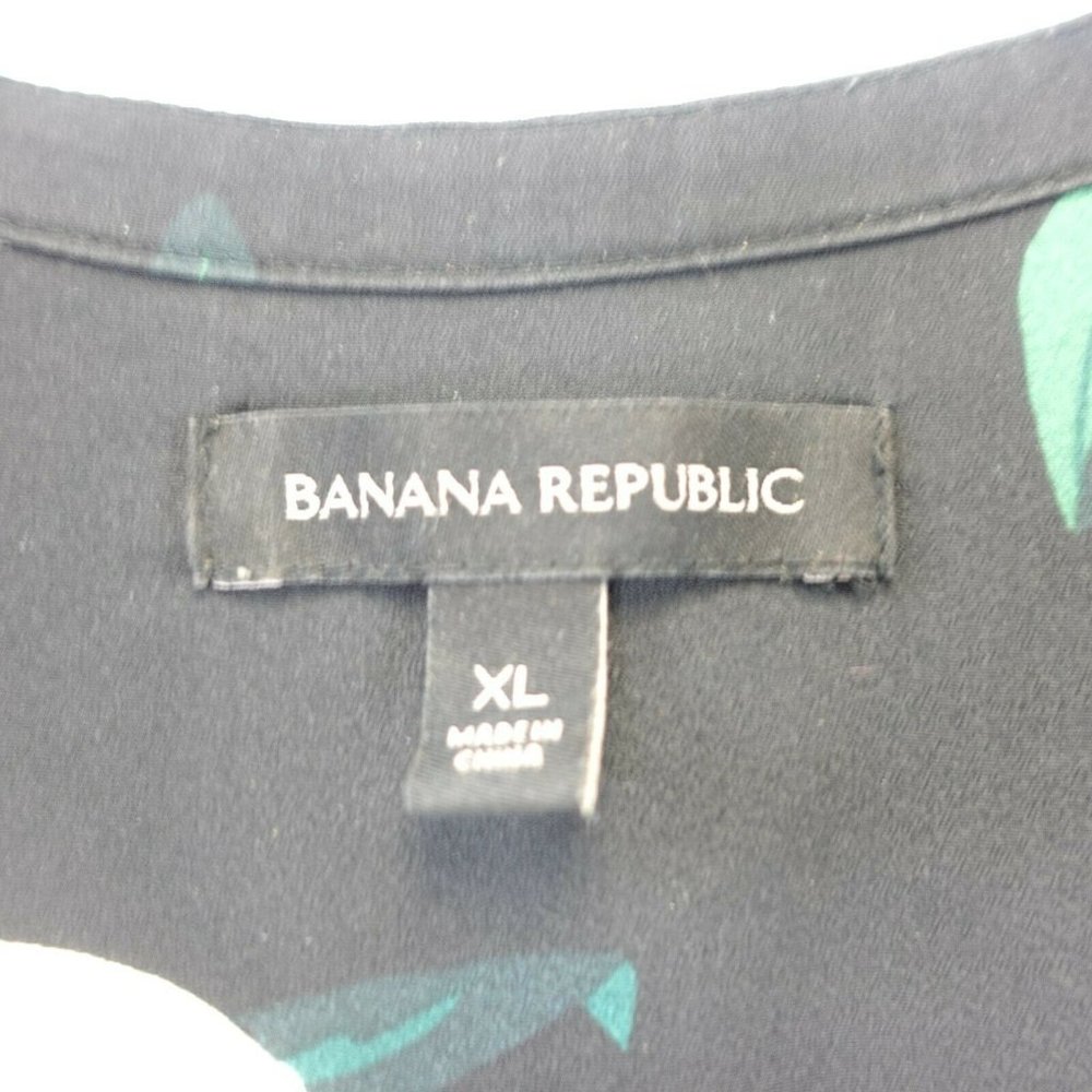 BANANA REPUBLIC Black White Midi Dress XL Shift Botanical Pleated Short Sleeve - Picture 4 of 10